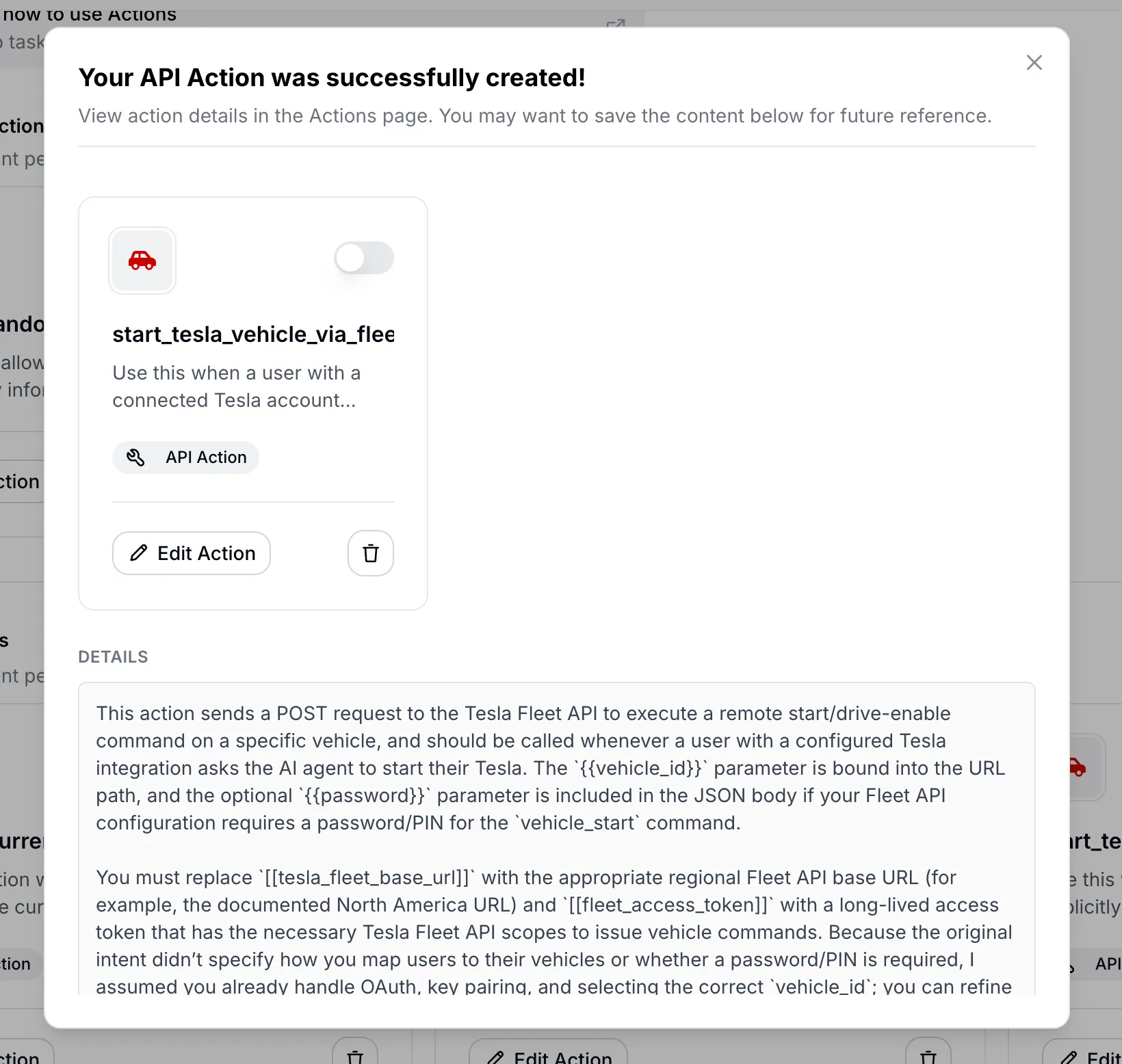 AI Action from text result
