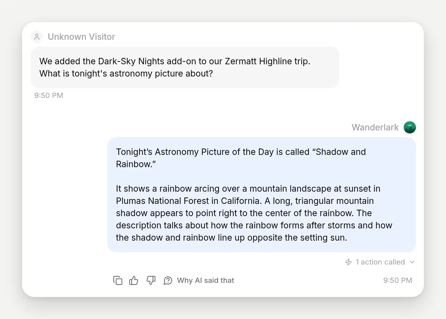 The conversation where the agent describes tonight's Astronomy Picture of the Day