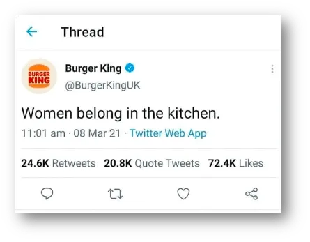 Burger King's Women's Day tweet