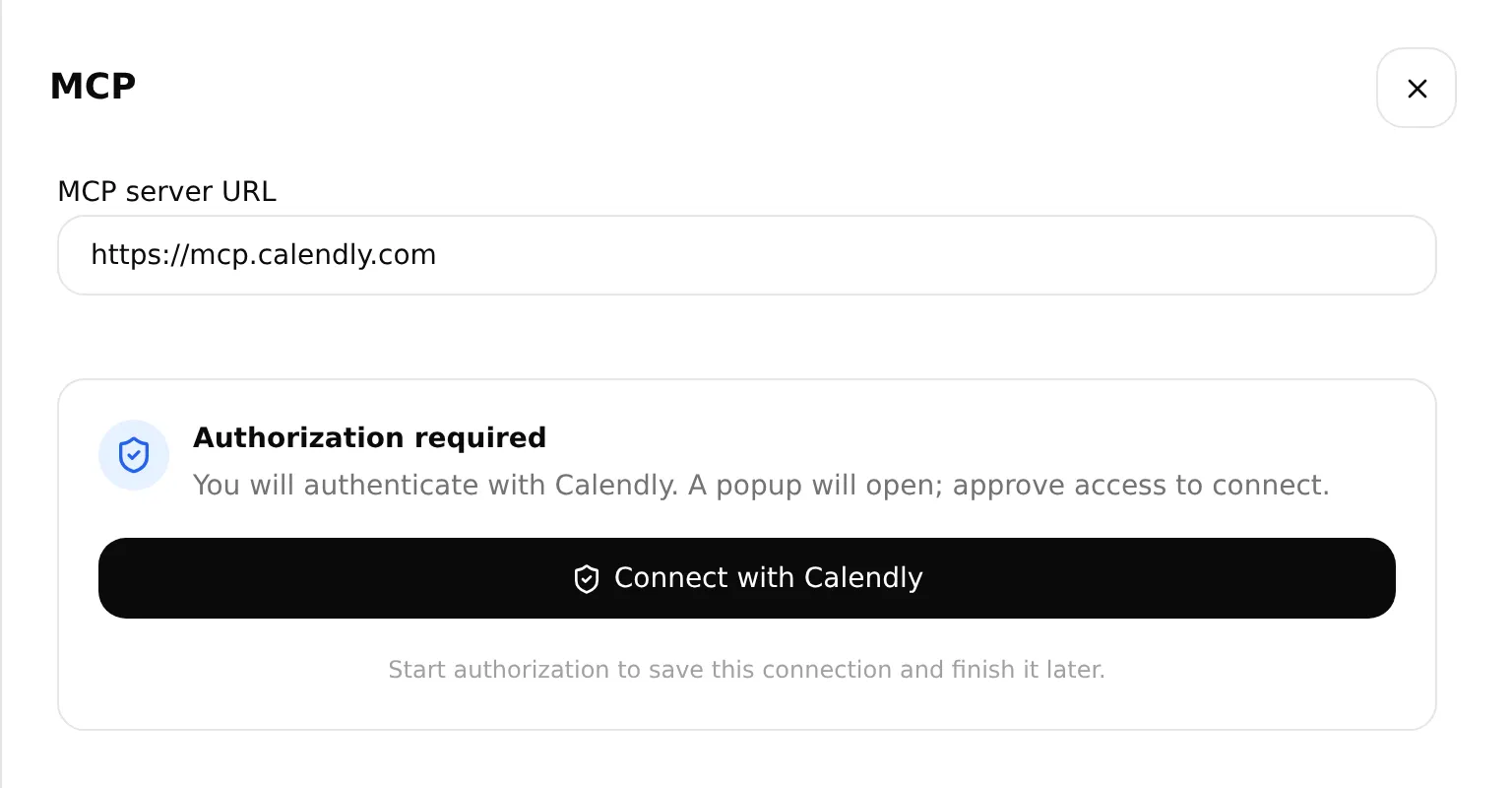 The real local app's Calendly setup screen prompts the operator to authorize access