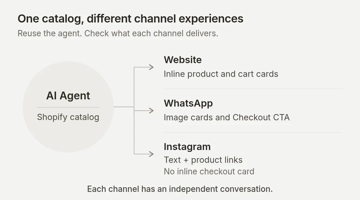 Diagram comparing product delivery on the website, WhatsApp and Instagram