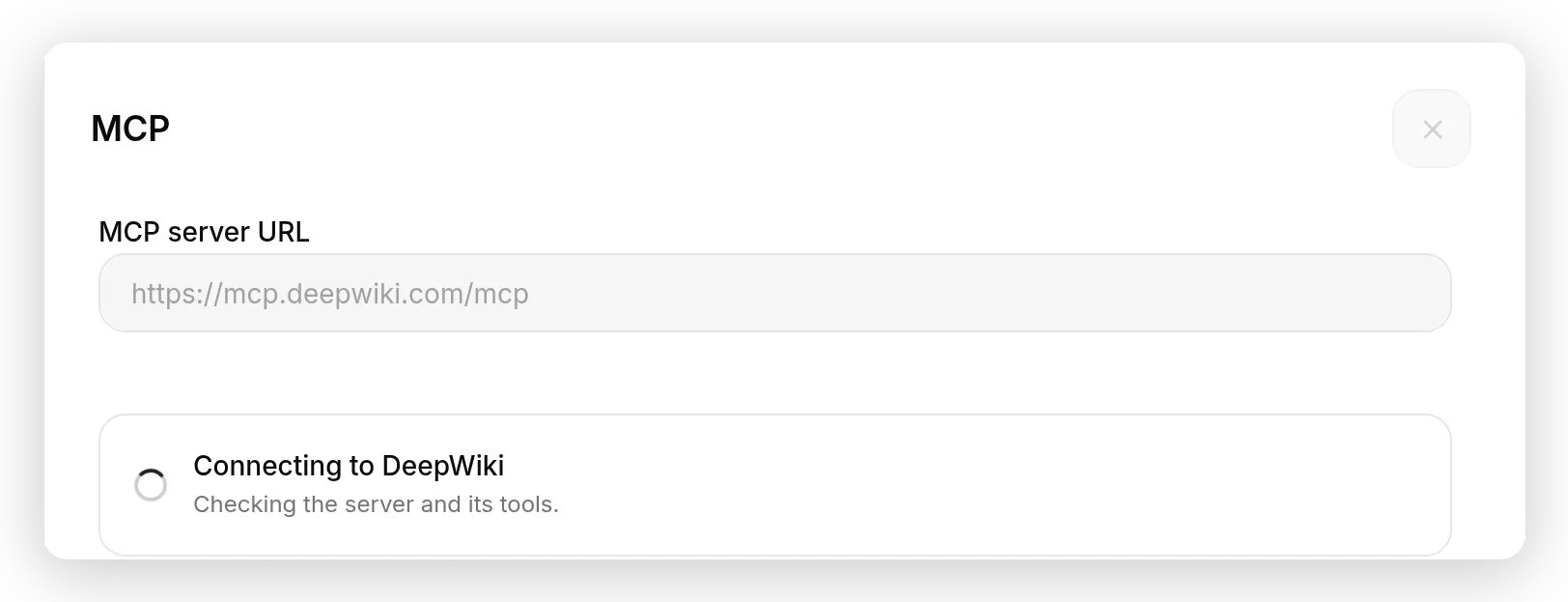 Clicking the DeepWiki tile: Quickchat AI checks the server and discovers its tools