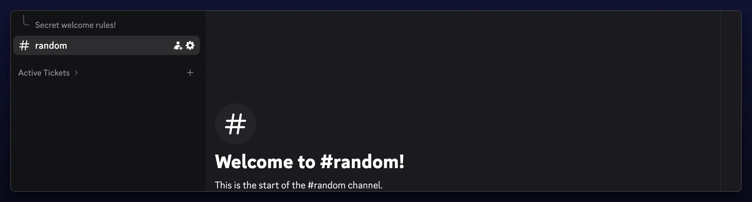A channel created outside the Active Tickets category, empty, with no greeting posted in it