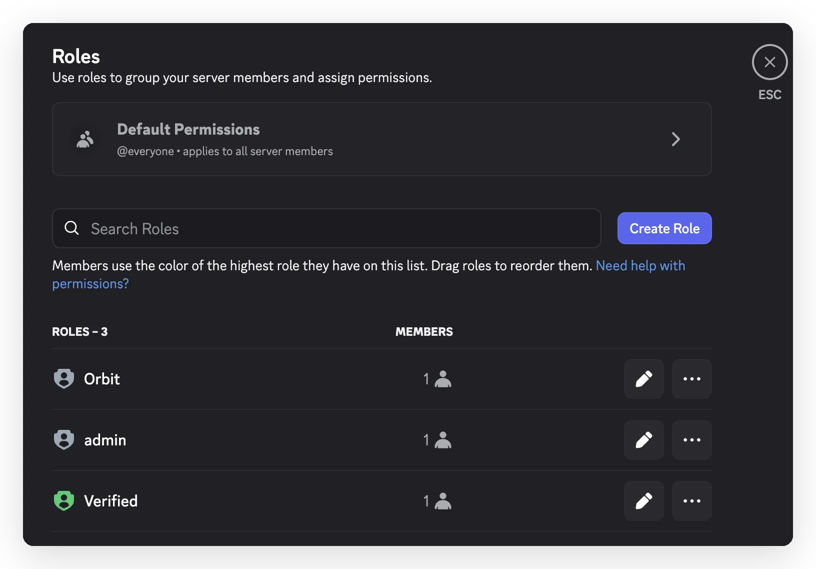 The bot's role at the top of the server role list