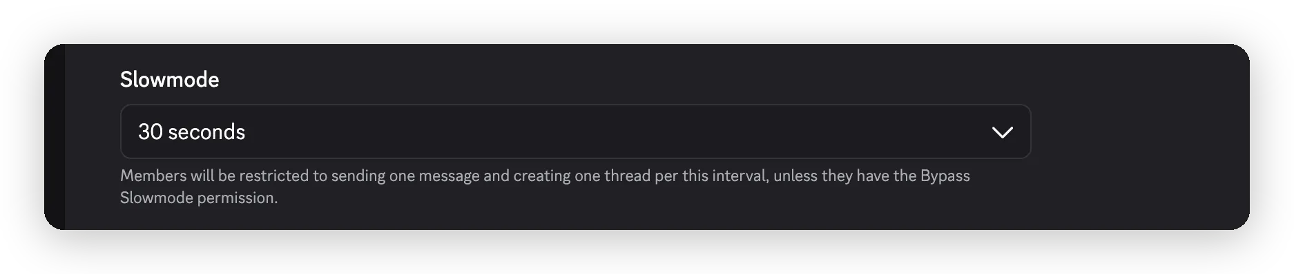 The #general channel settings with slowmode set to 30 seconds