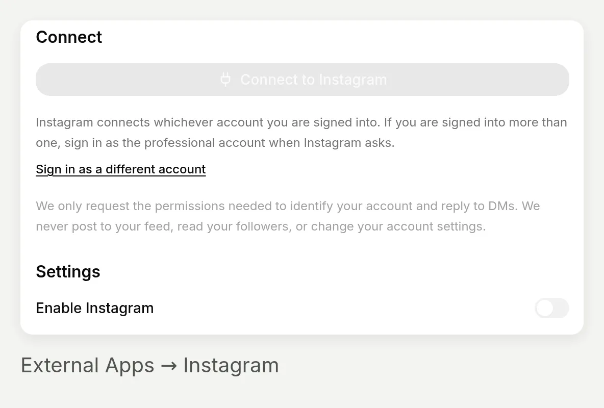 Quickchat AI Instagram connection panel