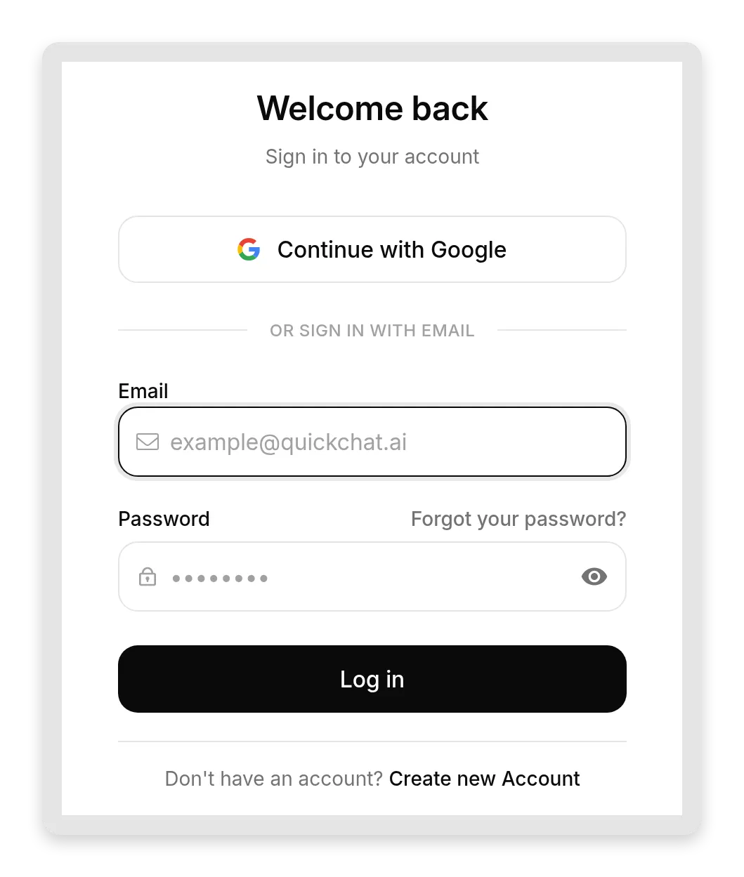 The Quickchat AI sign-in page that a private MCP server redirects an AI app to during connection