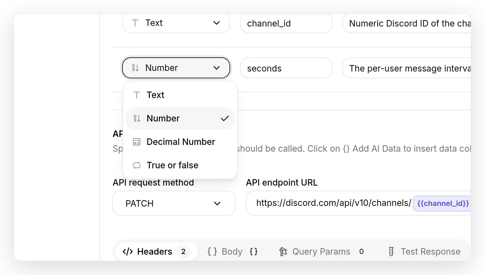 Setting a parameter's Format to Number in the action editor
