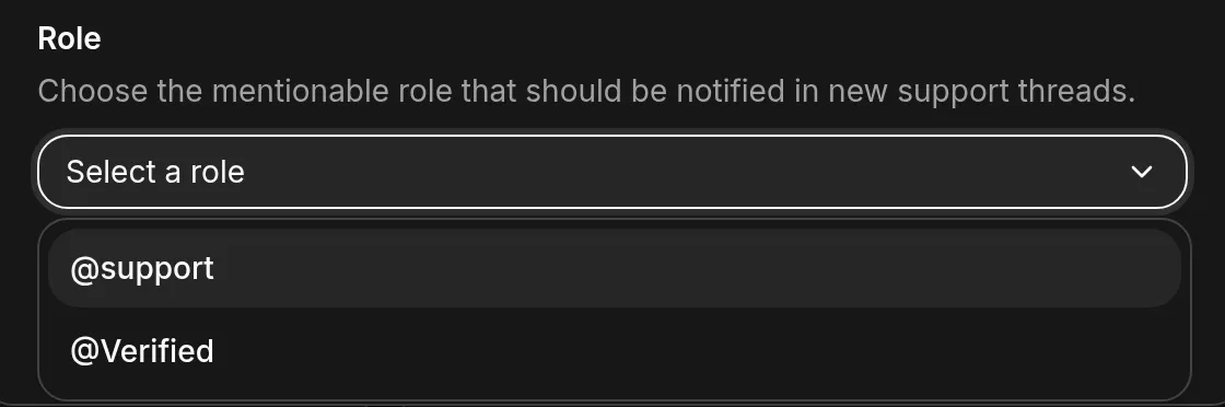 The Role dropdown in the Quickchat AI install dialog, listing the mentionable roles it found in the server