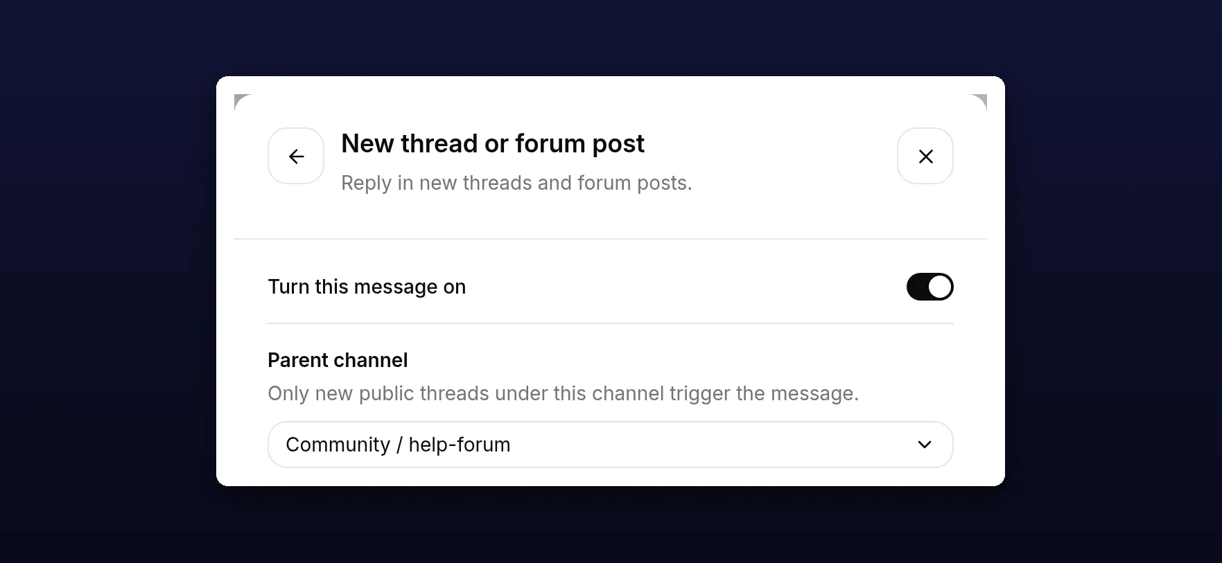 The New thread or forum post rule with its parent channel set to the help forum