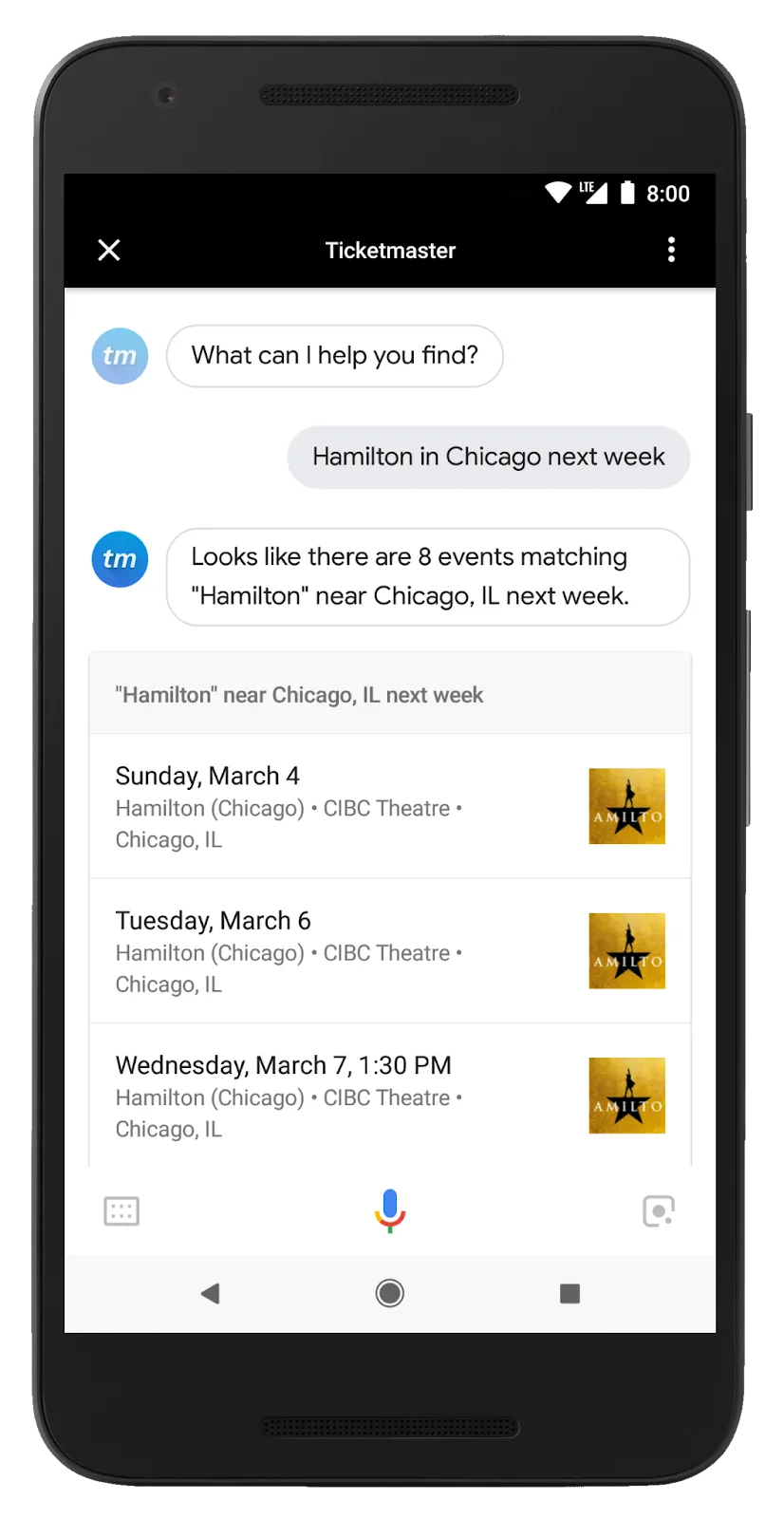Ticketmaster's voice interface example