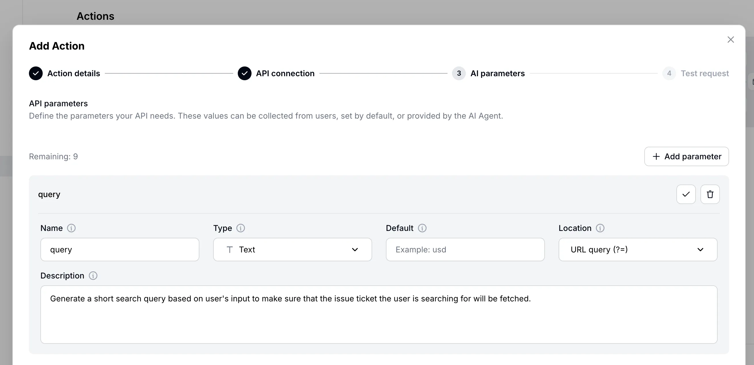 Action parameters