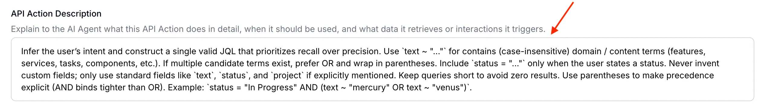 AI Action description