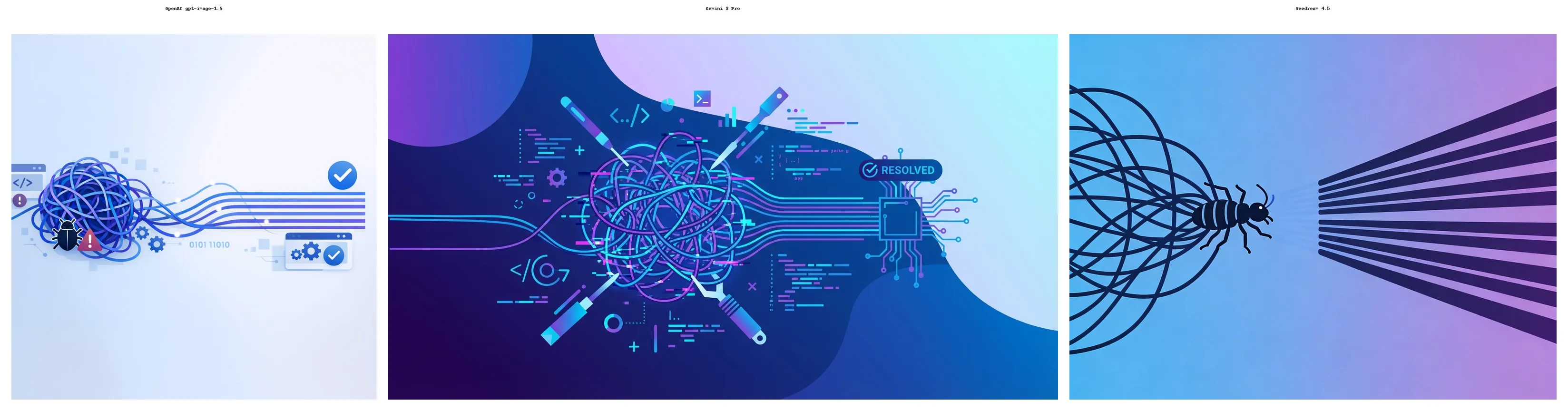 Side-by-side comparison of images generated by OpenAI, Gemini, and Seedream from the same prompt