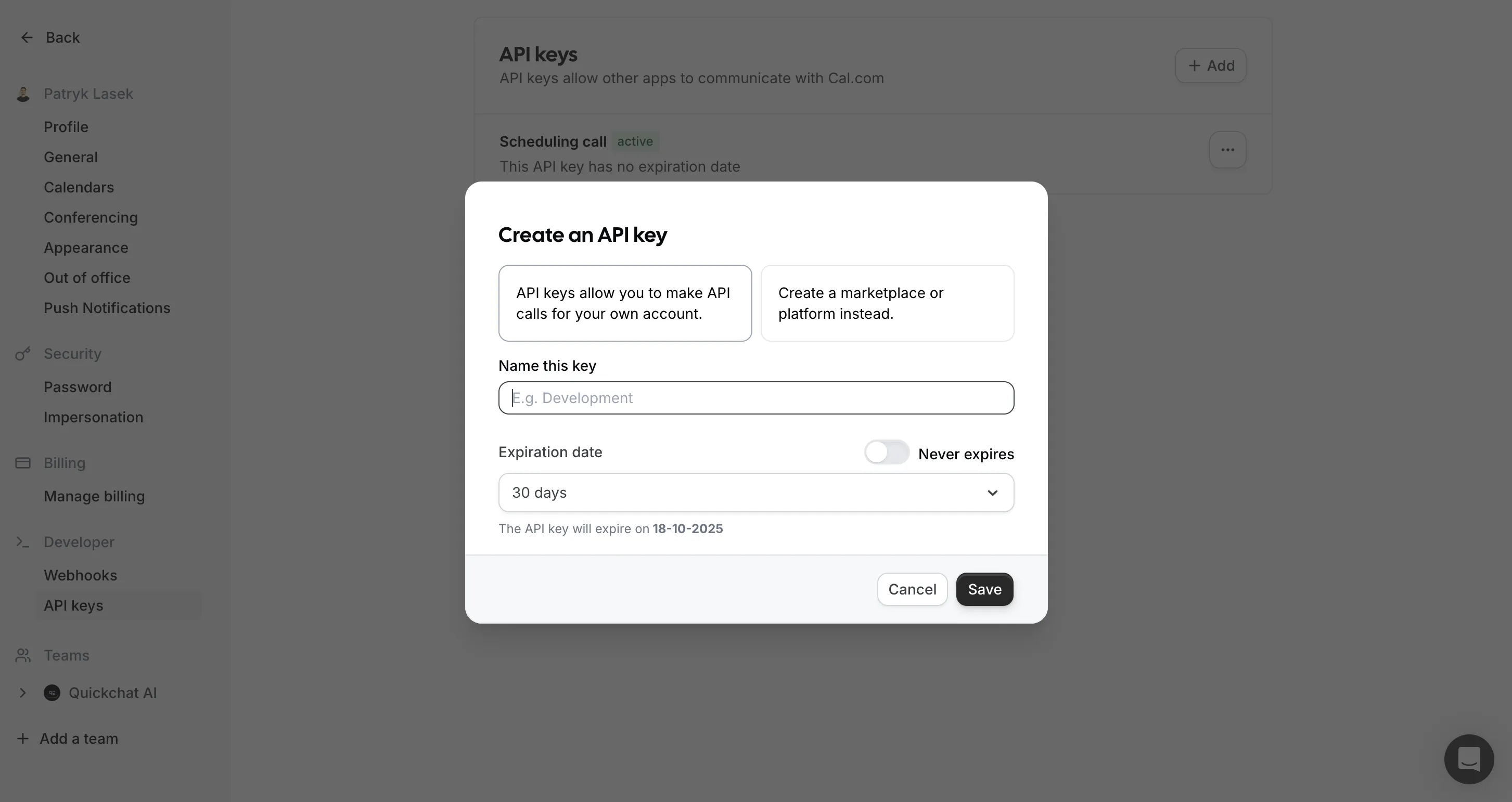 Cal.com API Key