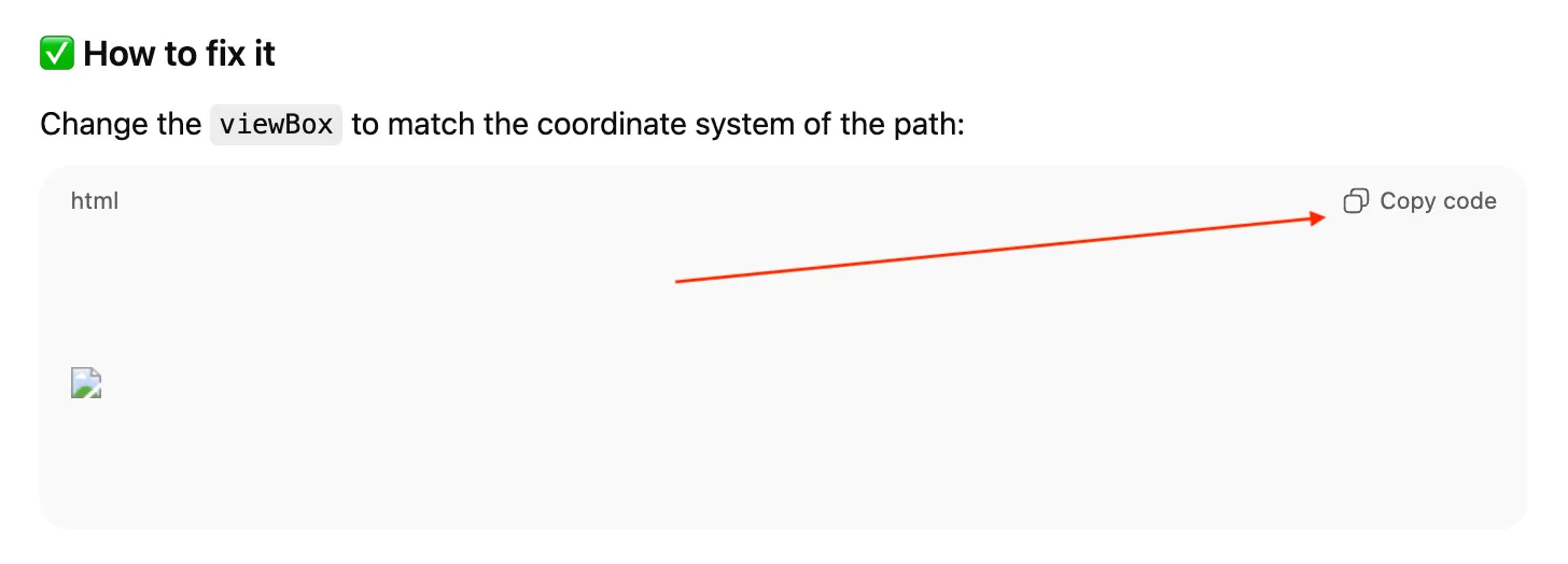 "Copy code" returns the exact code I asked for