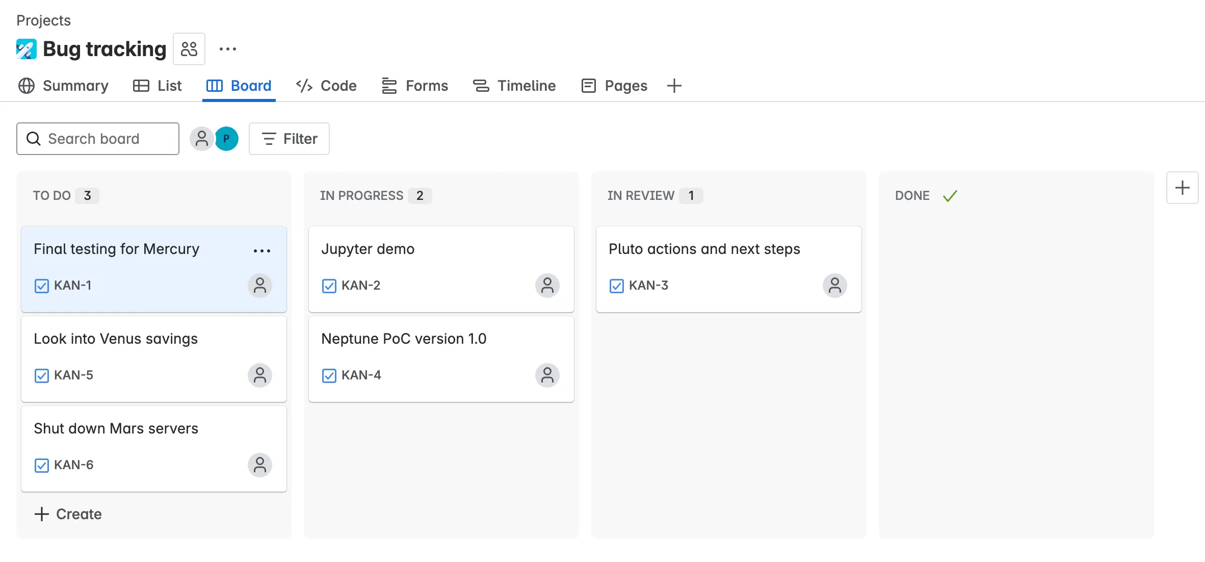 Example Jira issues