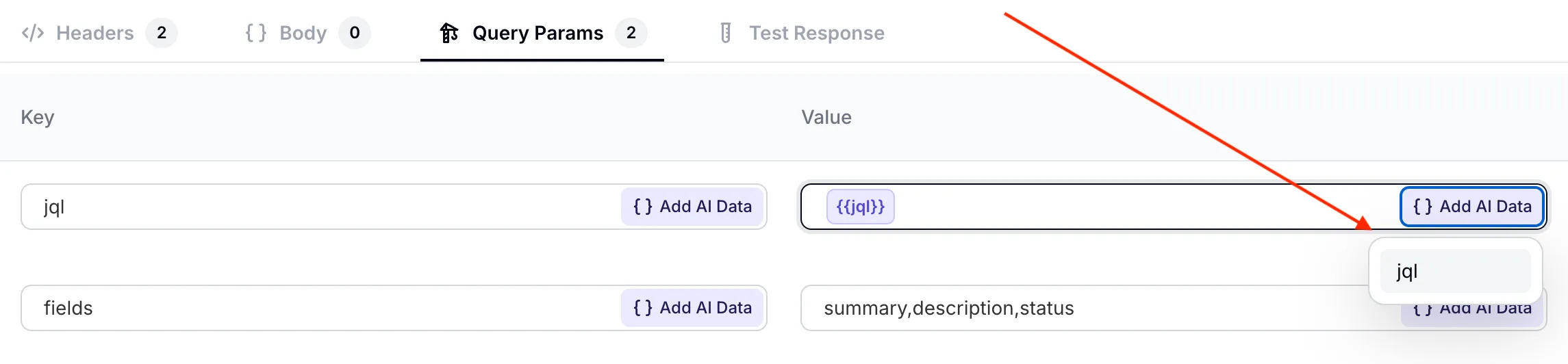 Add AI Data dropdown menu