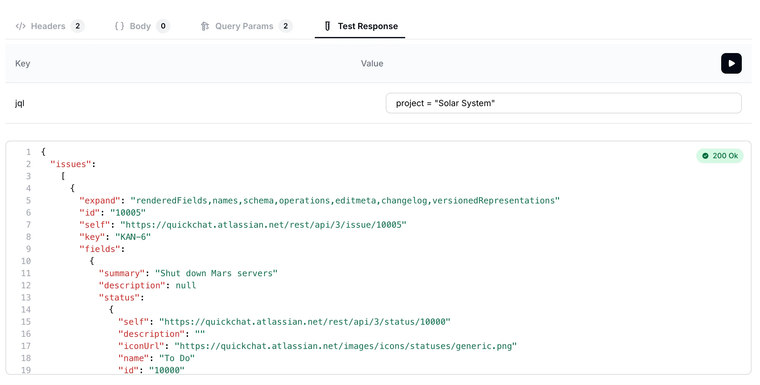 Test API endpoint response