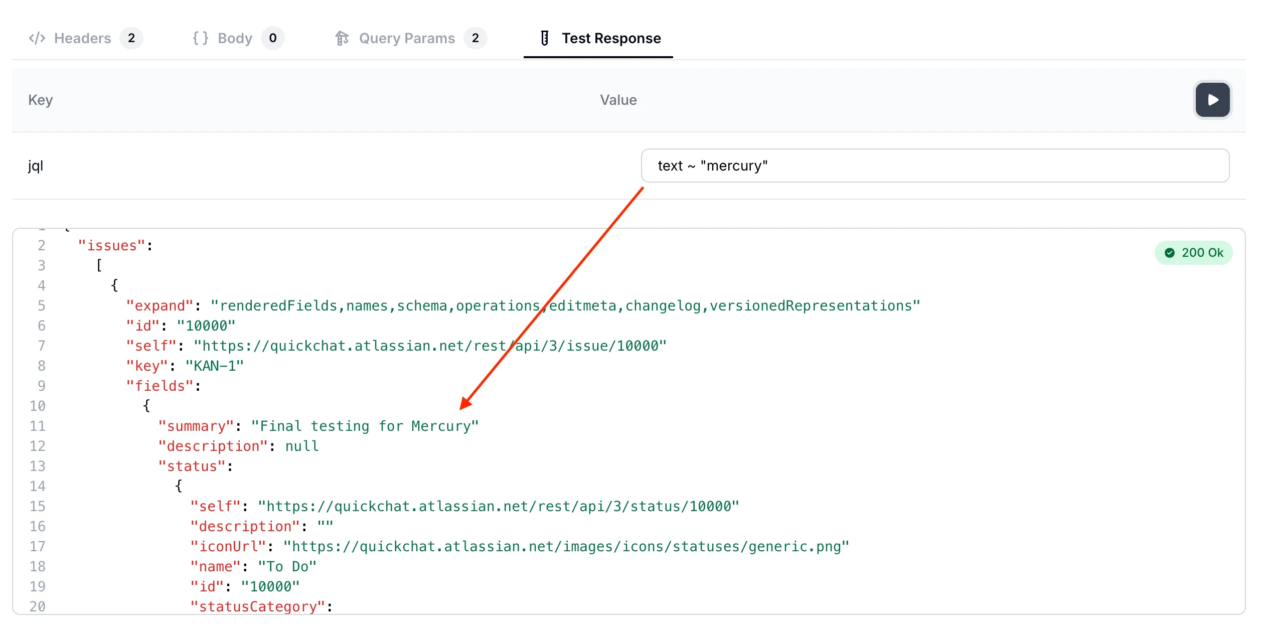 Test API endpoint response