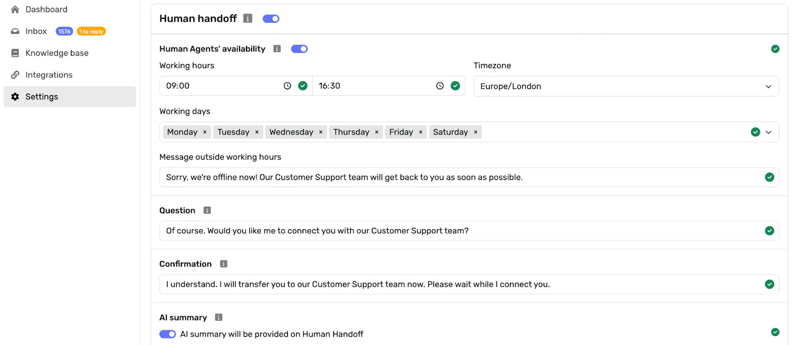 Screenshot of enabling AI Summary