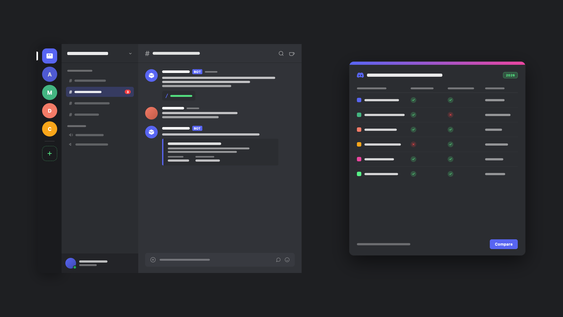 Comparison of AI Discord bots showing feature matrices